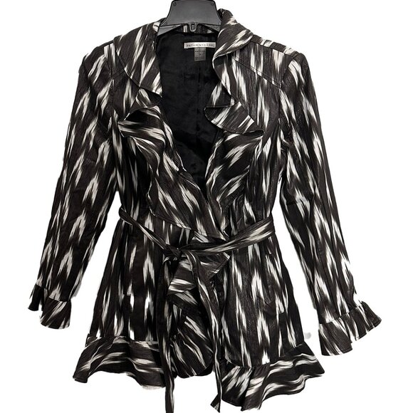 Peter Nygard Petites Size 14 Black and White Striped Ruffled Coat/Jacket - Picture 1 of 7